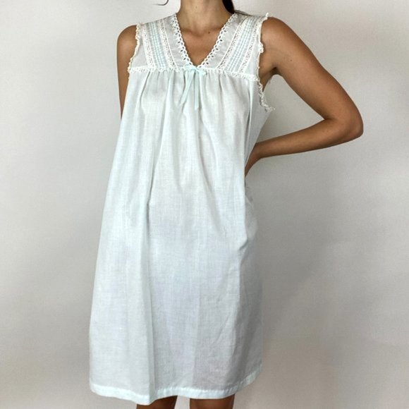 Vintage Baby Blue Cotton Lace Nightgown Slip Dress - Picture 10 of 10